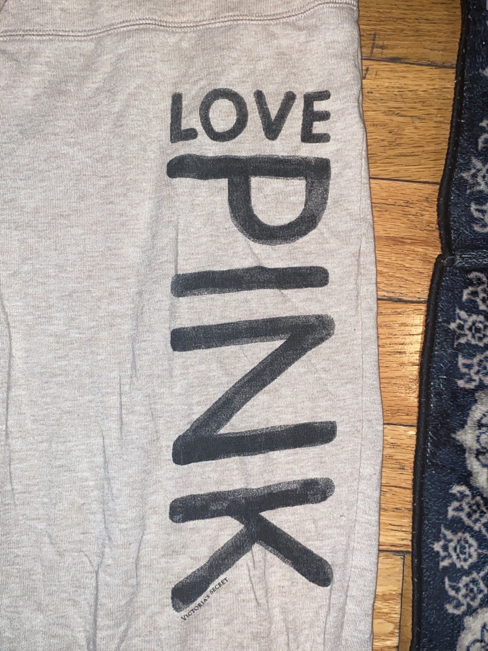 PINK Victoria's Secret Light Gray Lounge Pajama Bottoms with Black Logo - Picture 2 of 3